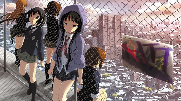 Mio Akiyama and friends on a rooftop