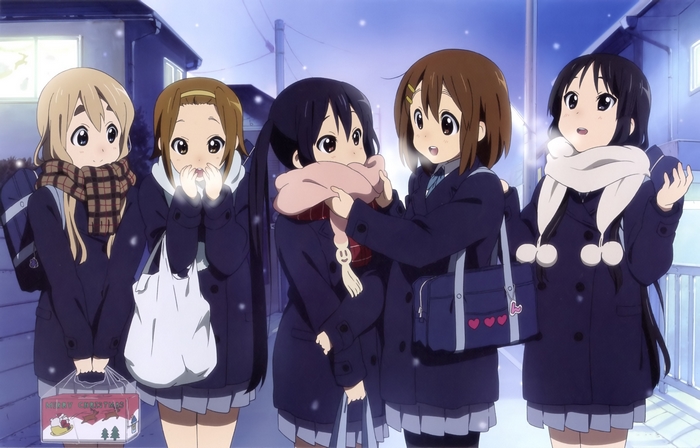 Five girls in winter coats