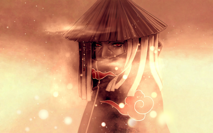 Itachi Uchiha in Akatsuki Cloak with Straw Hat