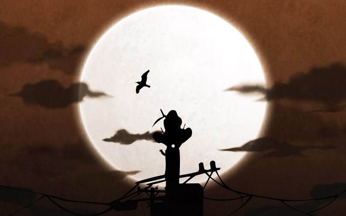 Silhouette of Itachi Uchiha with Full Moon