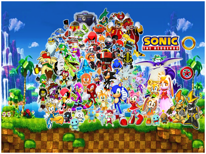 Sonic the Hedgehog Characters Collage in Green Hill Zone