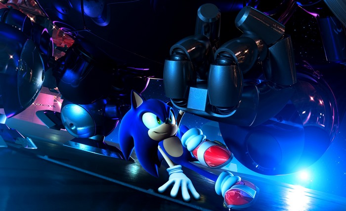Sonic the Hedgehog in a futuristic environment