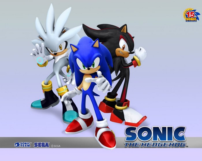 Sonic the Hedgehog characters: Sonic, Shadow, and Silver