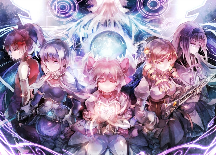 Madoka Magica characters with magical effects