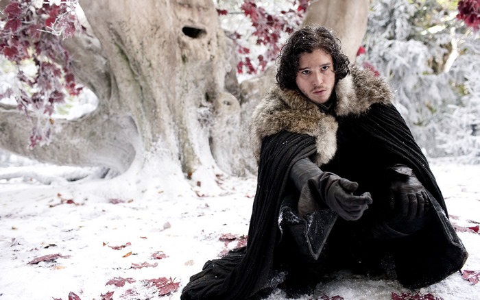Jon Snow from Game of Thrones in a snowy forest