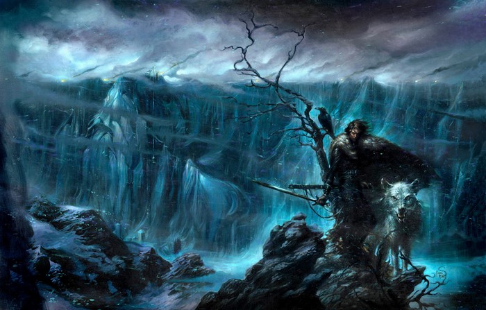 Jon Snow and Ghost at the Wall