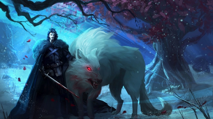 Jon Snow with Direwolf in Winter