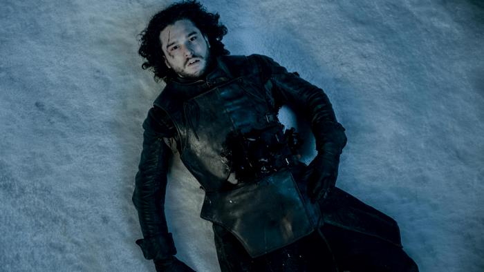 Jon Snow from Game of Thrones lying on snow