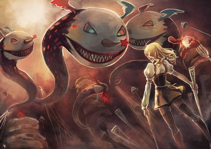 Mami Tomoe fighting clown monsters