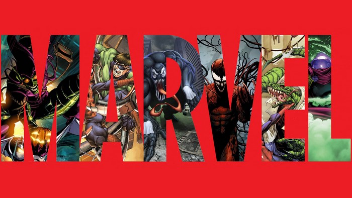 Marvel logo with villains