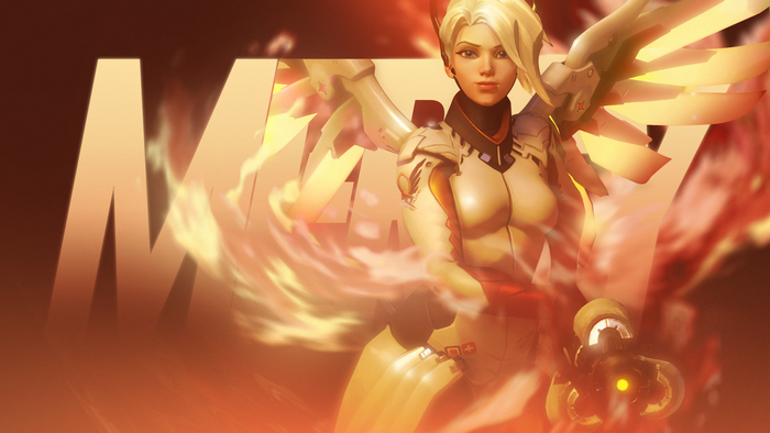 Mercy from Overwatch with fire effects