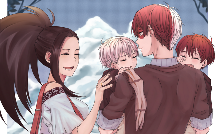 Shouto Todoroki and Momo Yaoyorozu with their children