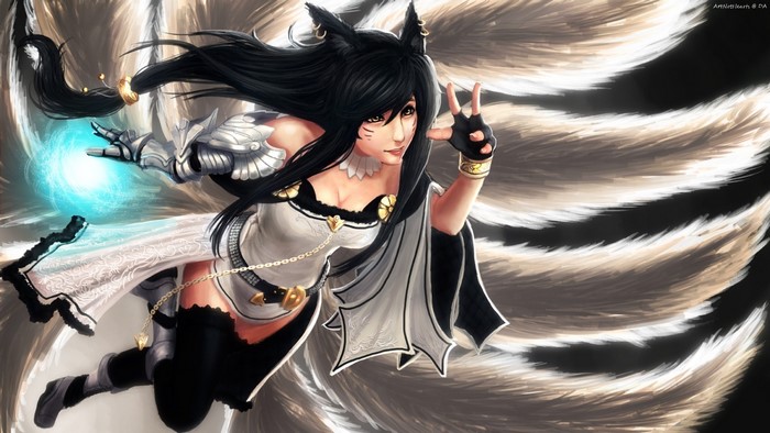 Ahri from League of Legends with nine tails