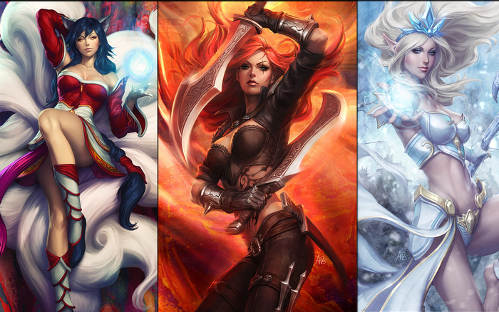 Ahri, Katarina, and Janna from League of Legends