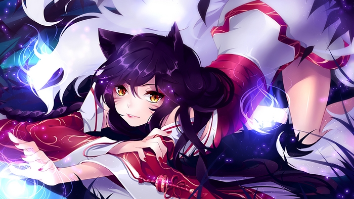 Ahri from League of Legends with spirit orbs