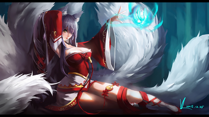 Ahri from League of Legends with nine tails