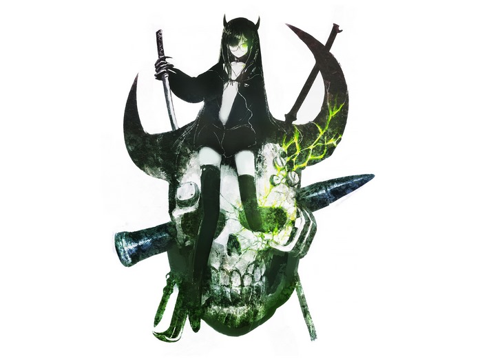 Dead Master sitting on a skull with weapons