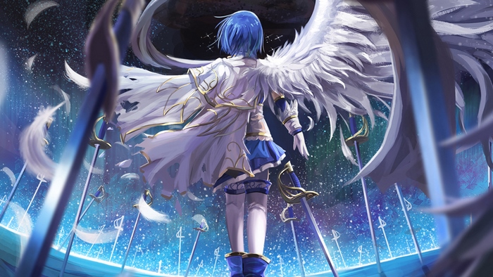 Sayaka Miki with Wings and Swords