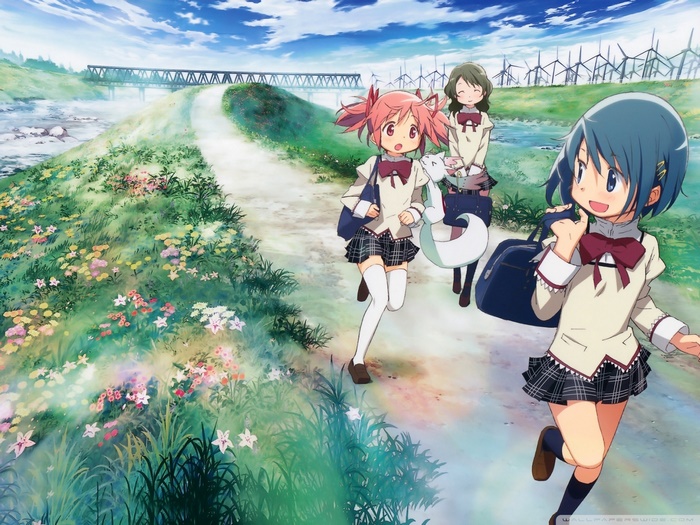 Madoka Magica: Sayaka Miki and friends walking