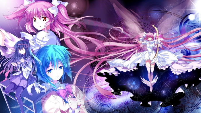 Madoka Magica Characters with Magical Circles