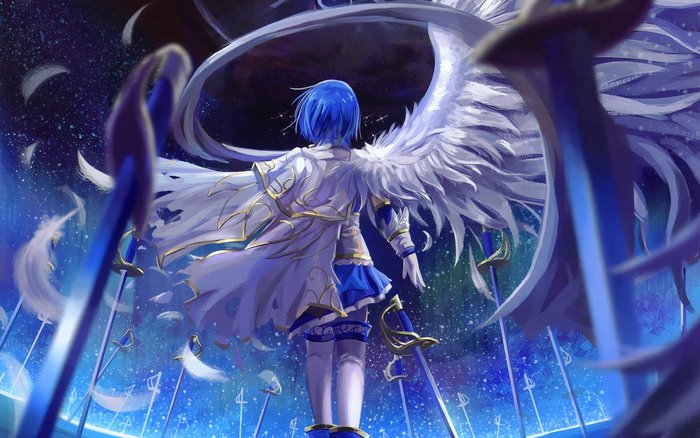 Sayaka Miki with Wings and Swords