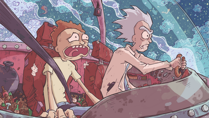 Rick and Morty in a spaceship