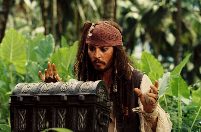 Captain Jack Sparrow with a treasure chest