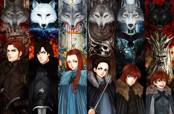 Stark Children and Direwolves from Game of Thrones