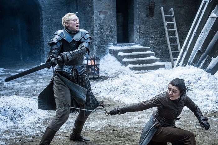 Arya Stark and Brienne of Tarth fighting