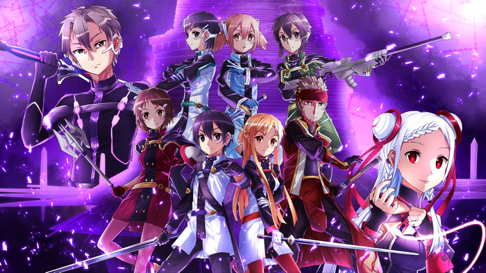 Sword Art Online characters in a purple digital world