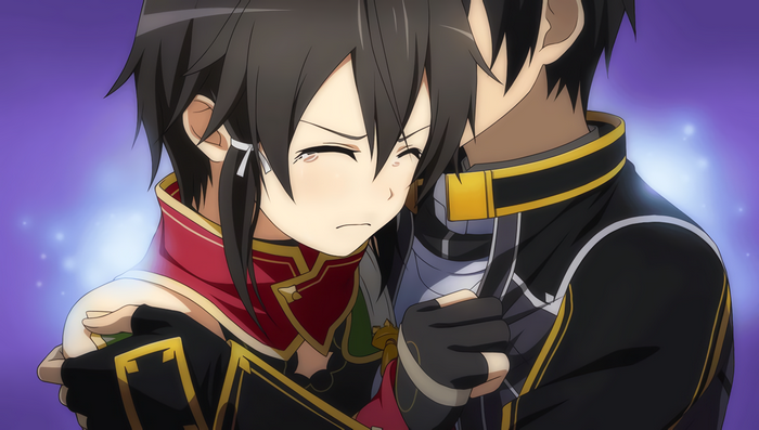 Asada Shino from Sword Art Online crying and being comforted