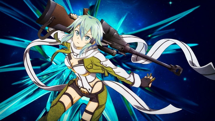 Sinon from Sword Art Online with a sniper rifle
