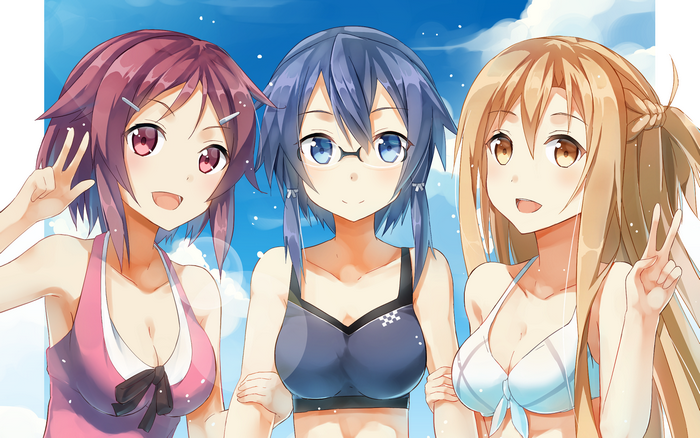 Asada Shino and friends in swimsuits