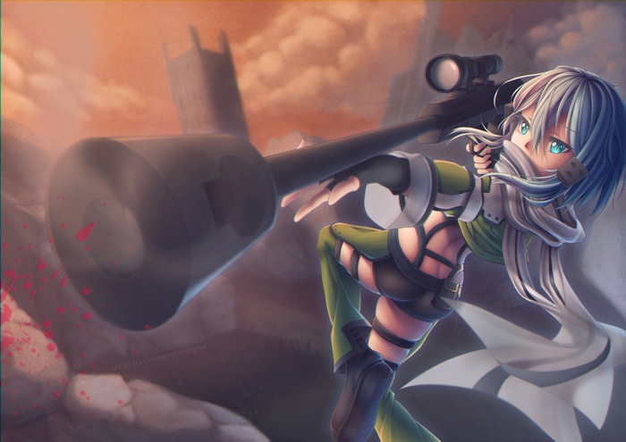 Asada Shino with sniper rifle