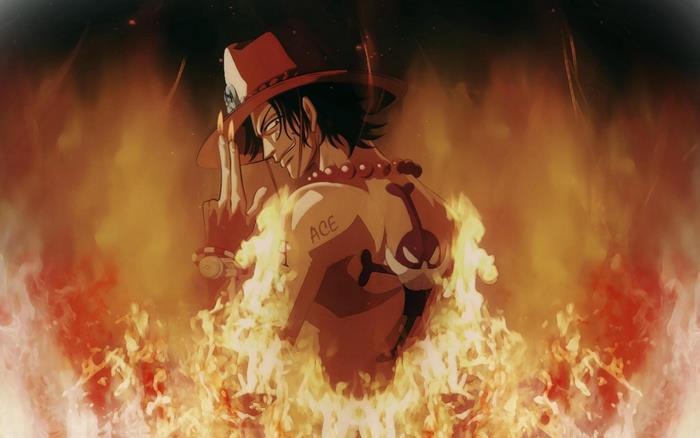 Portgas D. Ace from One Piece surrounded by fire