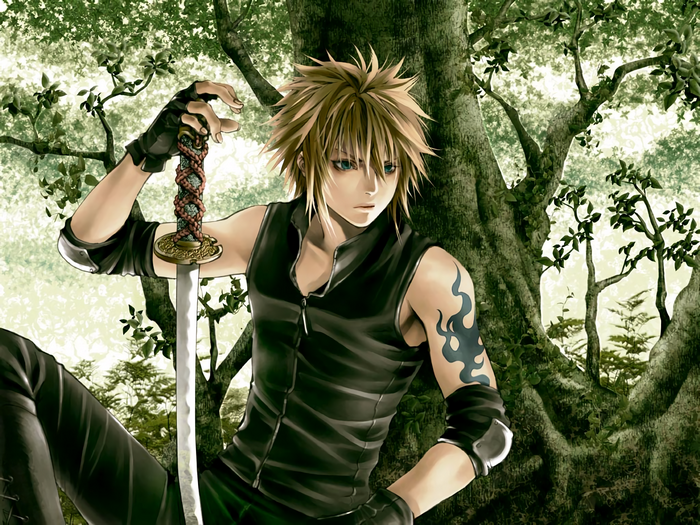 Minato Namikaze with sword in forest