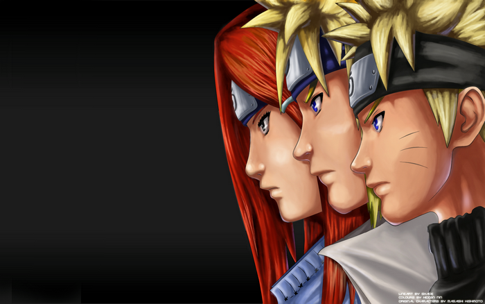 Naruto characters Kushina, Minato, and Naruto
