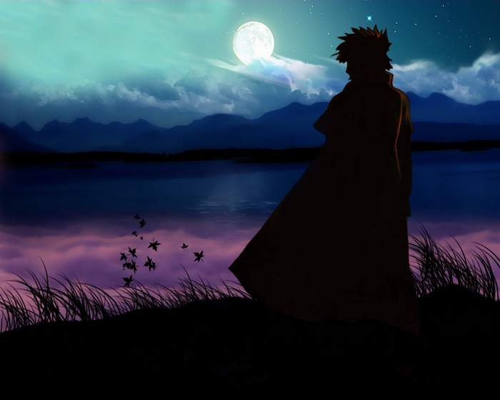 Minato Namikaze from Naruto by a lake at night