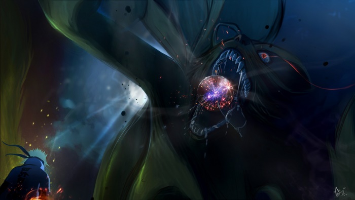 Minato Namikaze fighting the Nine-Tails