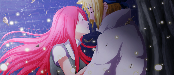 Minato Namikaze and Kushina Uzumaki in the rain