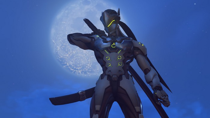 Genji from Overwatch with moon background