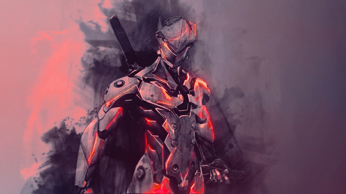Genji from Overwatch with red accents