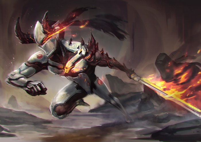 Genji from Overwatch with flaming sword