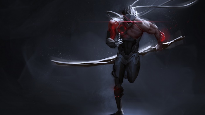 Genji from Overwatch running with swords