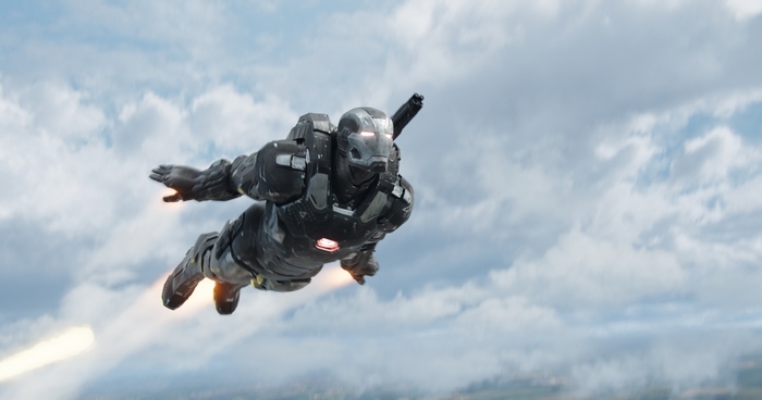 War Machine flying through clouds