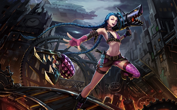 Jinx from League of Legends with weapons