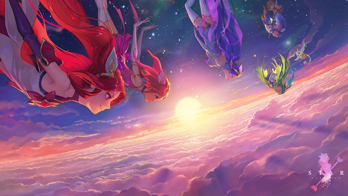 Star Guardian Jinx and friends falling through the sky