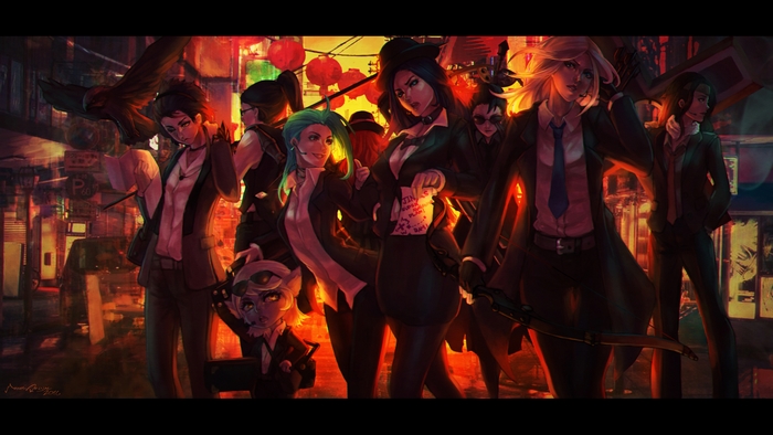 Jinx and allies in a city at night