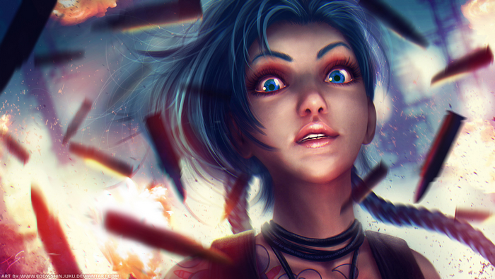 Jinx from League of Legends in explosion