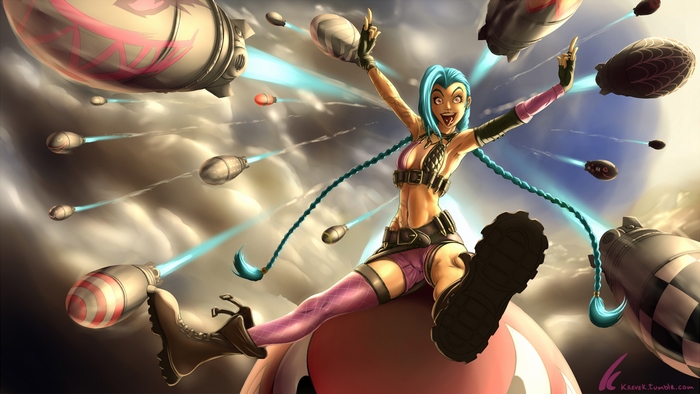 Jinx from League of Legends firing rockets